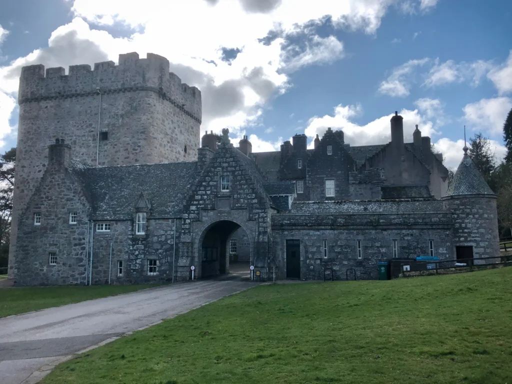 Drum Castle on a sunny day in Scotland.