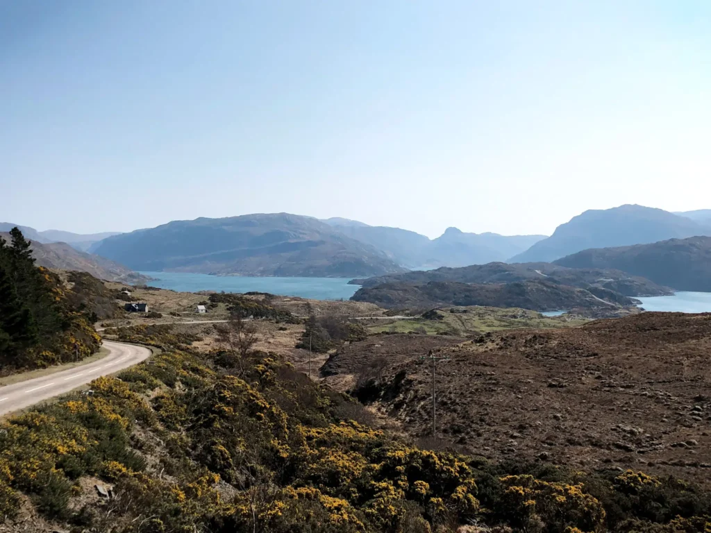 Overlooking the mountains and water near the Kylesku Bridge on the North Coast 500.