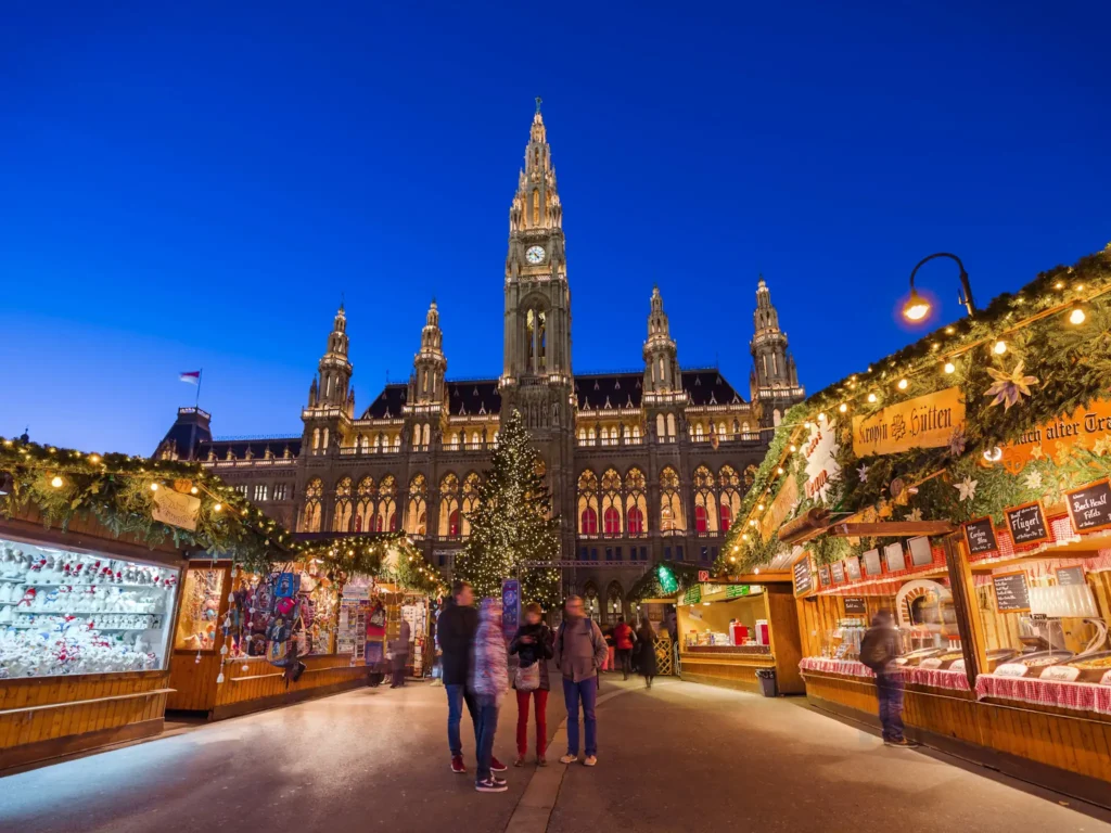 Christmas market near city hall in vienna austria.