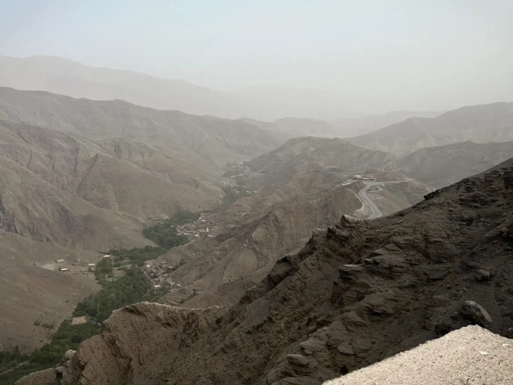 Viewpoint over atlas mountains in Morocco on a hazy day.
