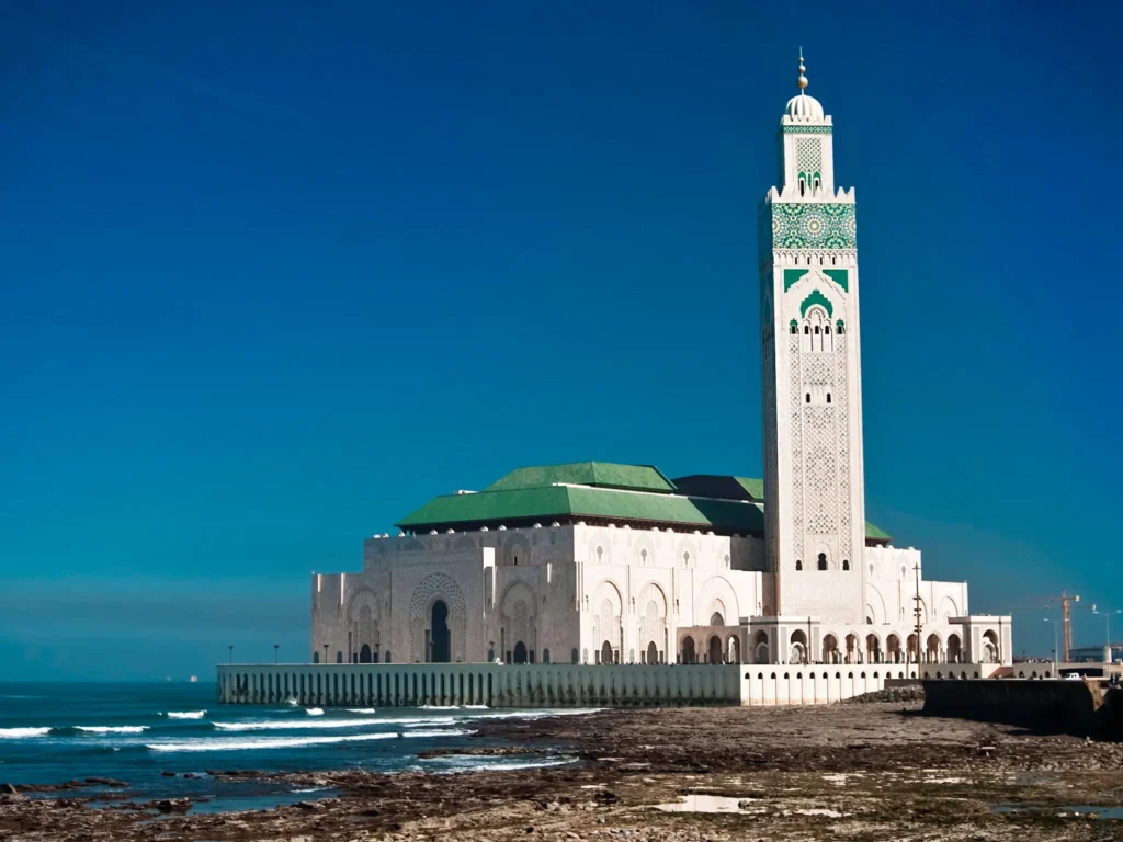 King Hassan II Mosque in Casablanca on a sunny day.