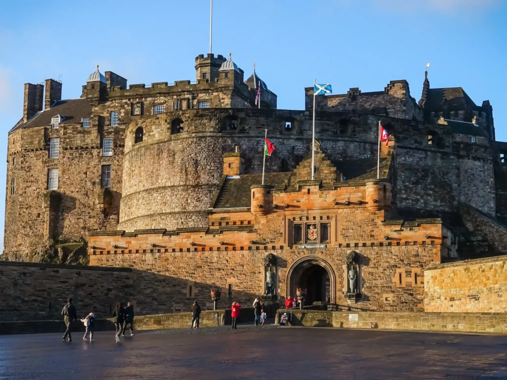 Edinburgh castle in old town edinburgh at sunrise.