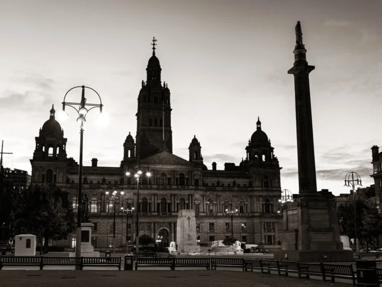 City Chambers in George Square in glasgow at night.