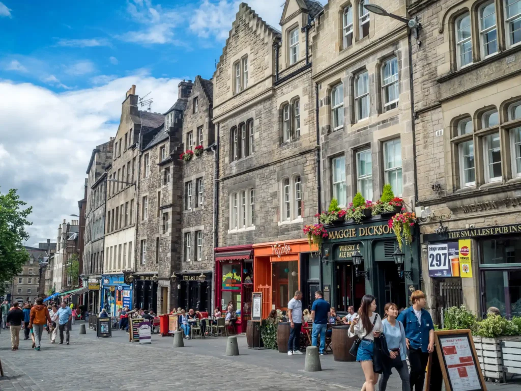 Buildings and shops in the famous grassmarket ares of the old town in Edinburgh.