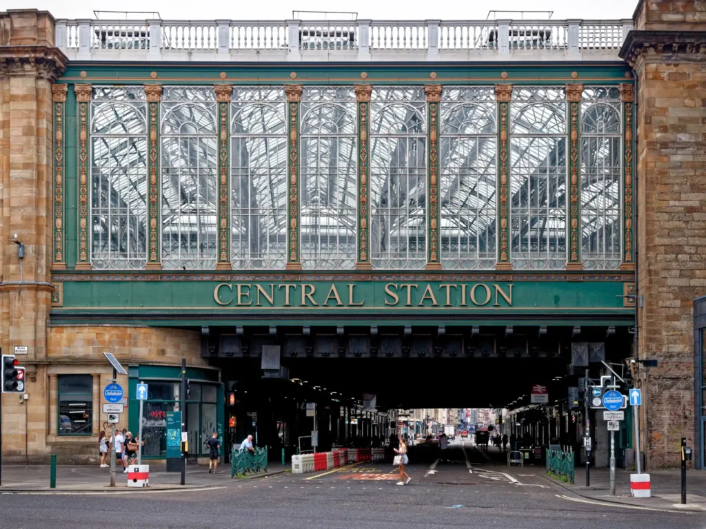 Glasgow Central station sign in Glasgow city centre.