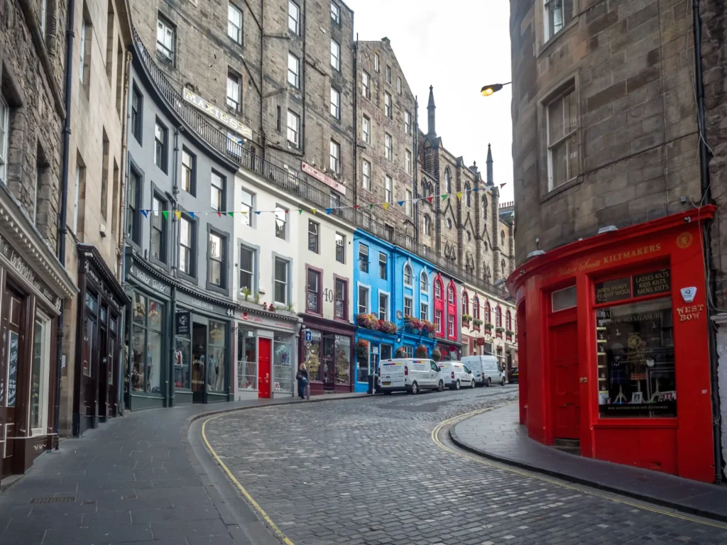 Looking up Victoria Street towards the Royal Mile in Edinburgh.