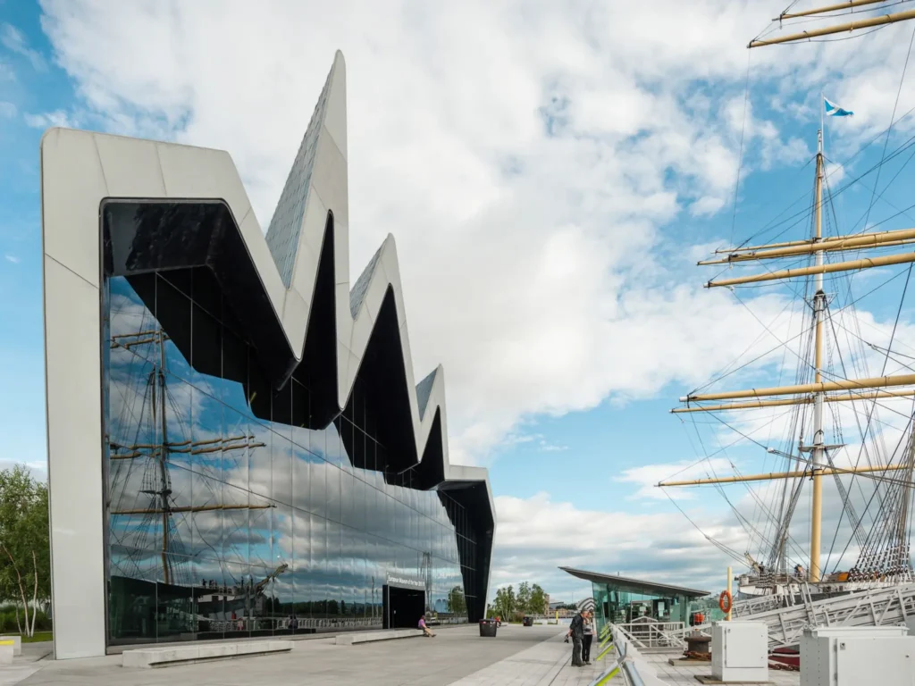 Exterior of the Riverside Museum and the Tall Ship in Glasgow.