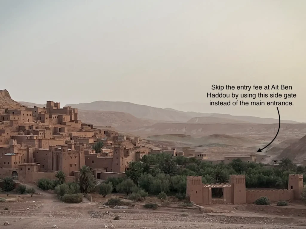 Ait Ben Haddou with markup showing the side entrance that helps tourists avoid the entry fee.