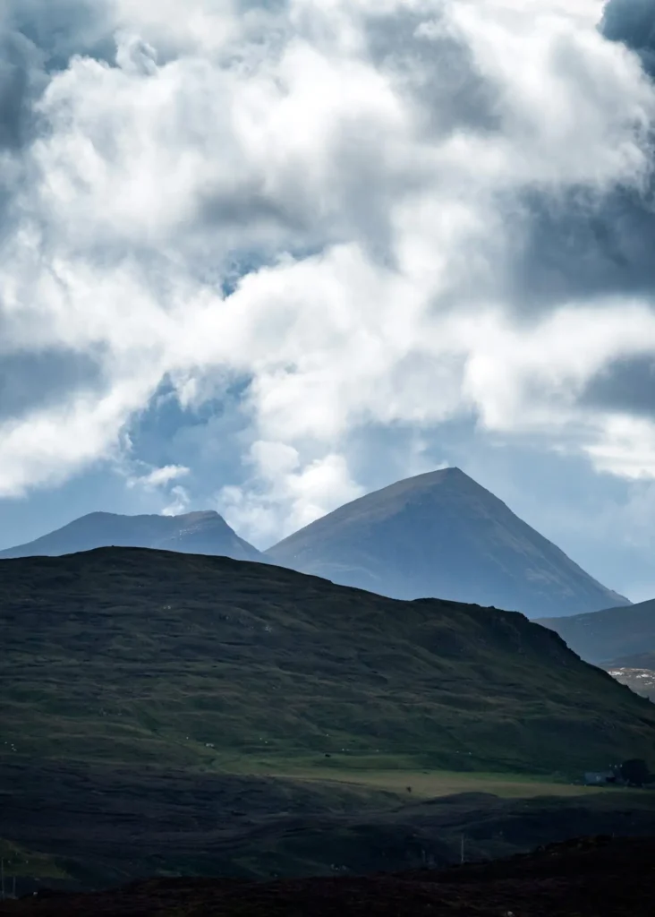 Dark cloud atmosphere, hilly landscape, northwest highlands, wester ross, scotland, great britain