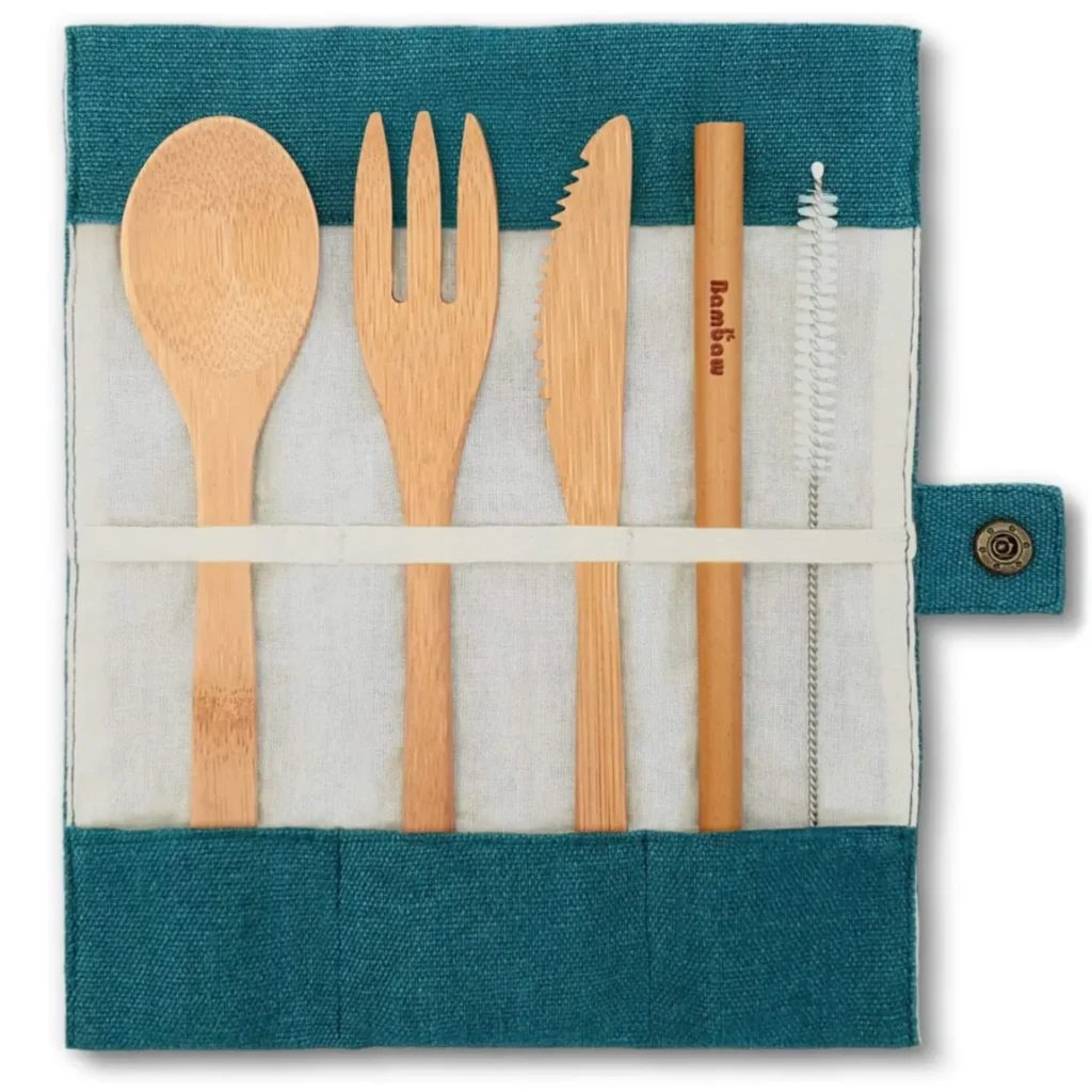 Bamboo Cutlery Set with Carrying Pouch
