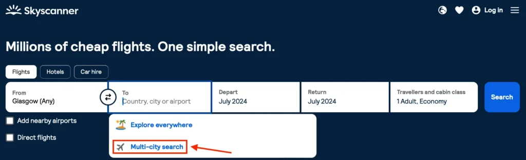 Showing how to use Skyscanner's Multi-City search tool.
