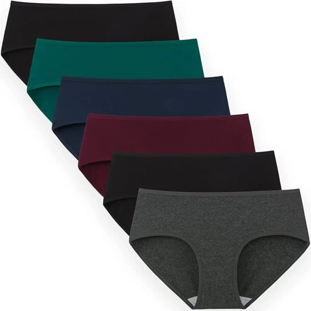Six women's underwear briefs in various colours