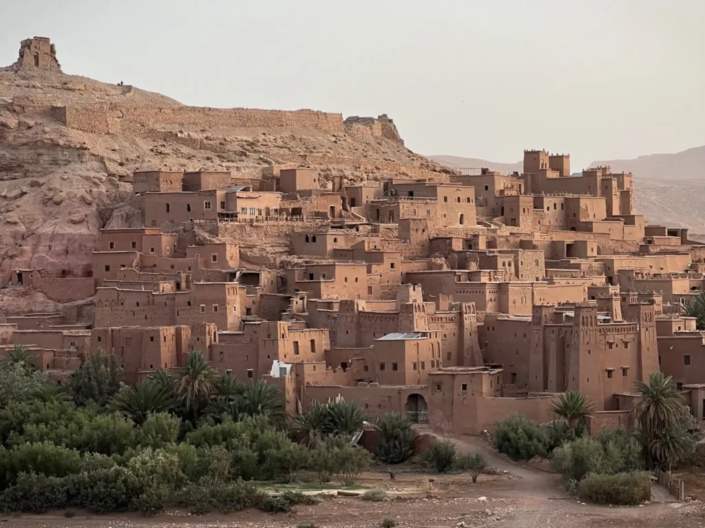 Close up photo showing Ait Ben Haddou at sunrise.