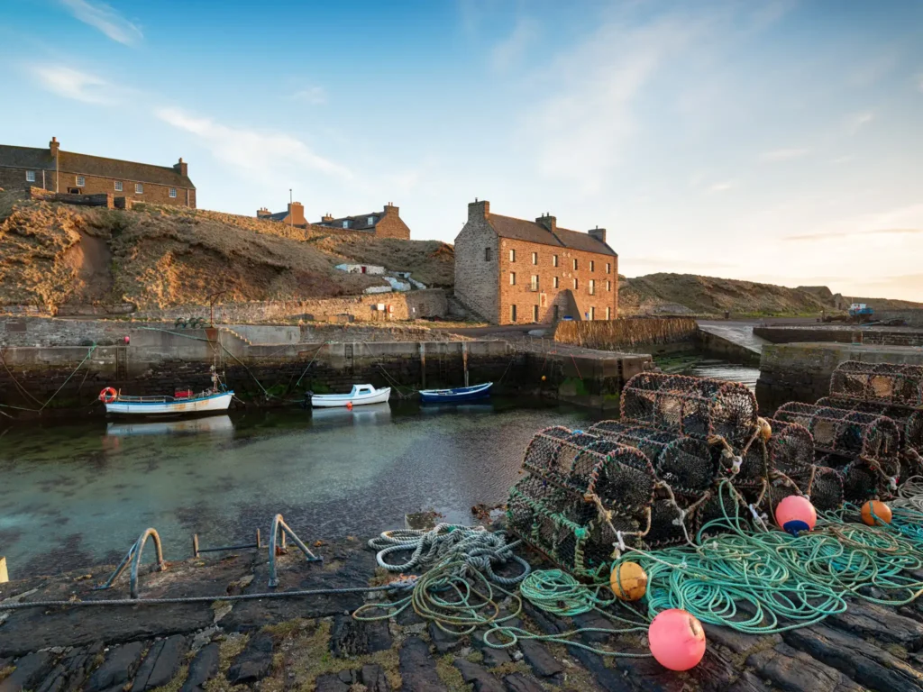 Lobster pots in the harbour at keiss near wick in caithness on the north east coast of scotland