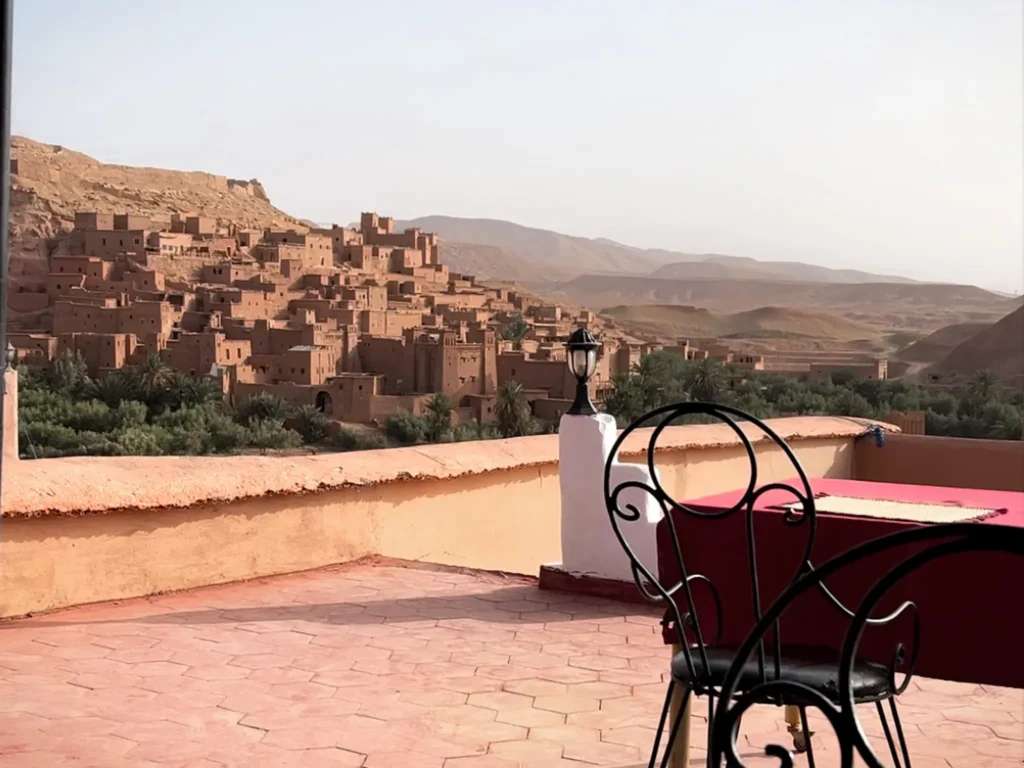 Rooftop at La Fibule D'or hotel overlooking Ait Ben Haddou.
