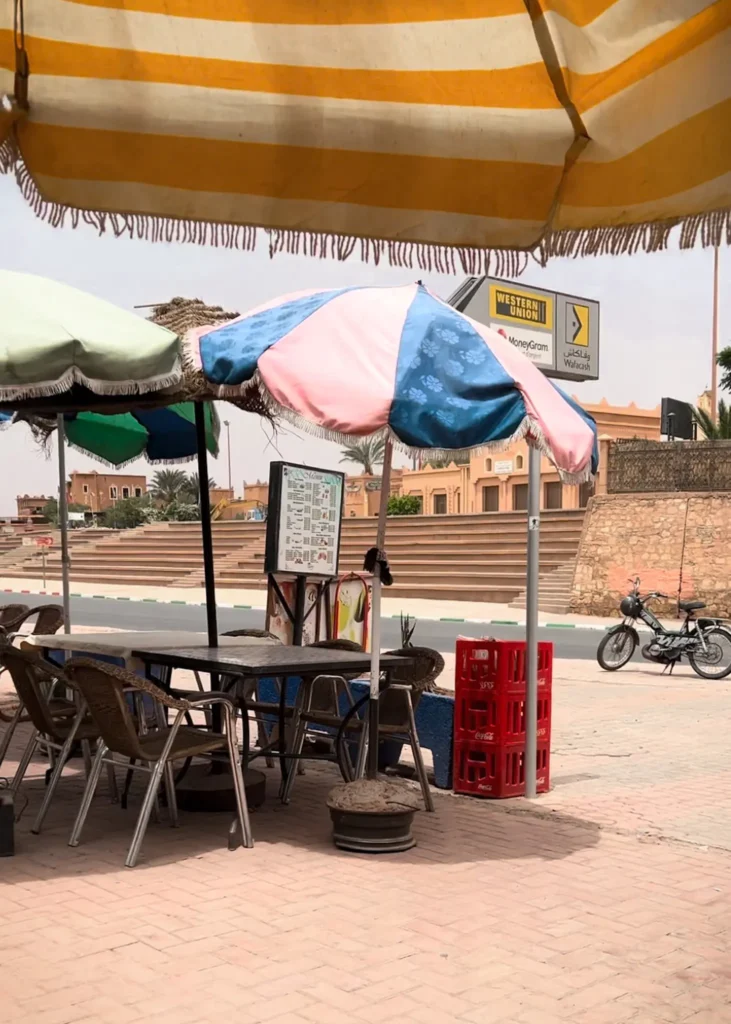 Sitting in an Ouarzazate restaurant overlooking the cinema museum.