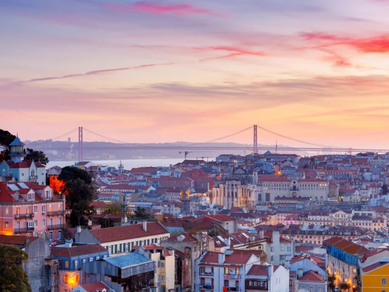 Aerial view of Lisbon at sunrise.