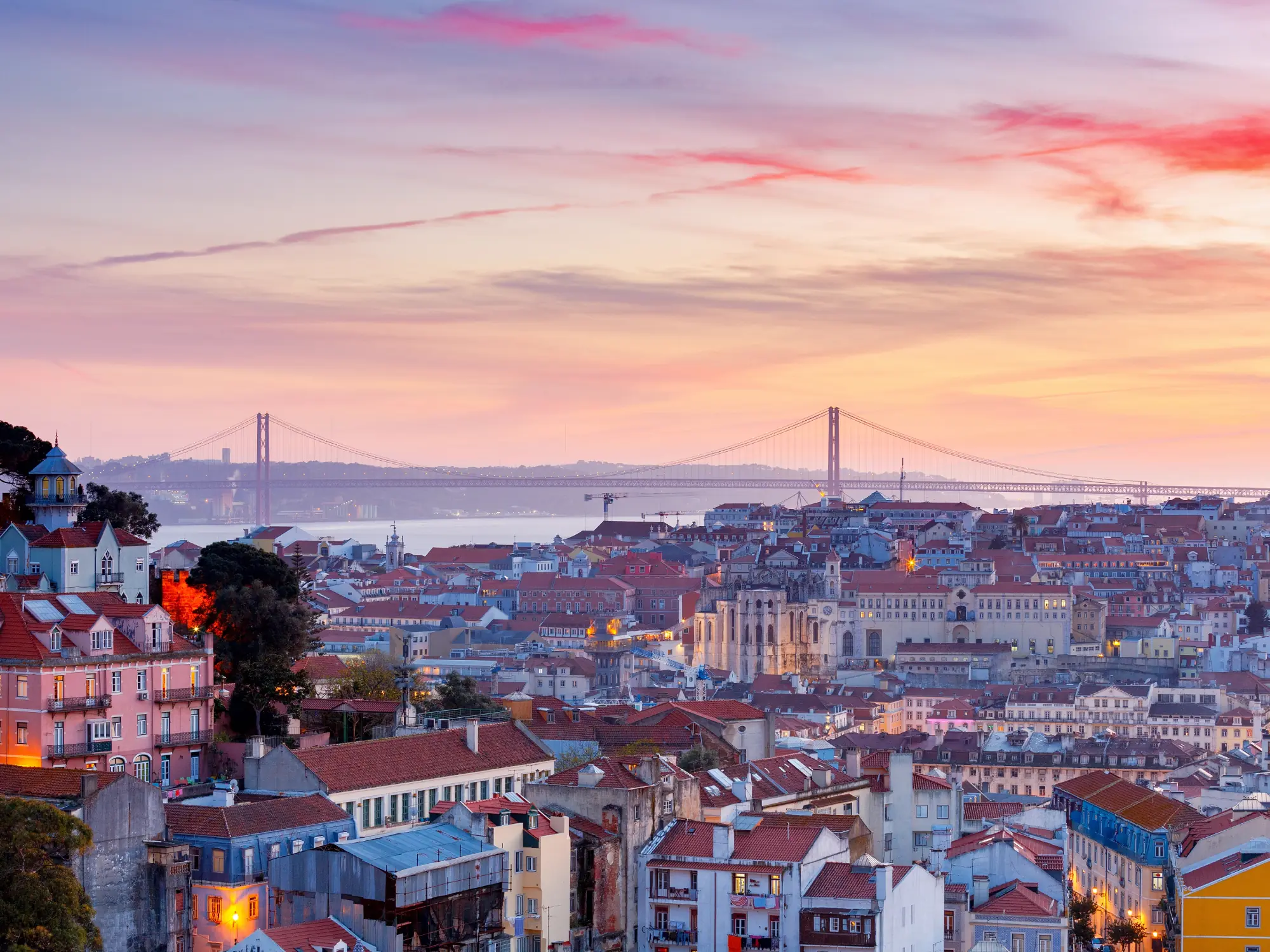 Aerial view of Lisbon at sunrise.