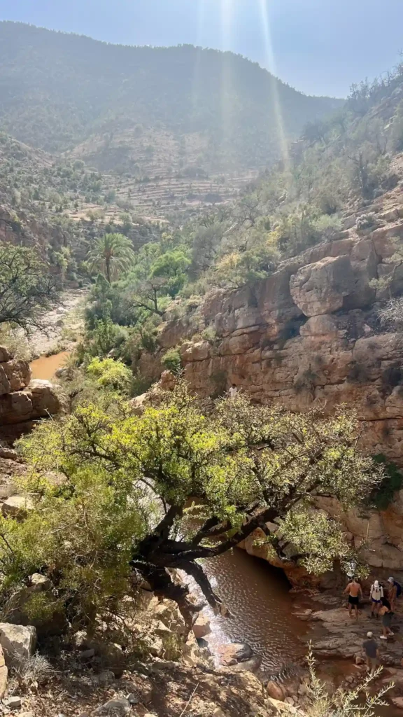 Paradise Valley in Morocco with sun beaming and greenery.