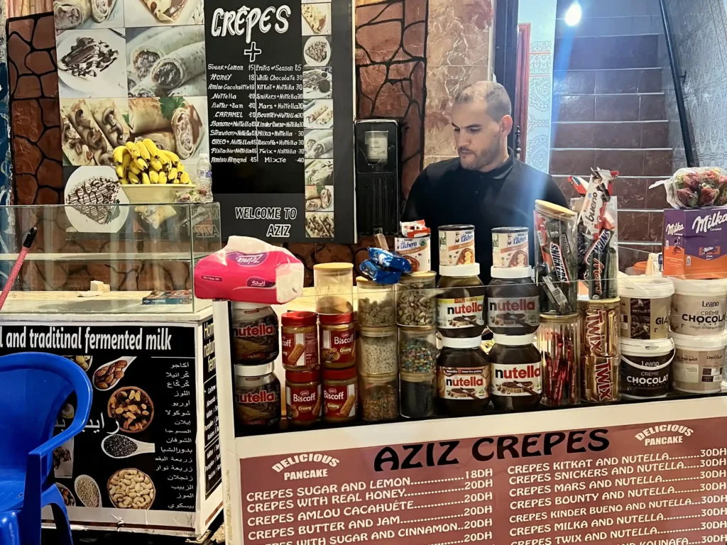 Aziz crepe stall in taghazout, Morocco.